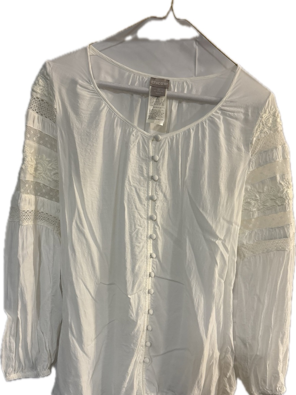 Chico's White Button-Front Lace Insert Peasant Blouse